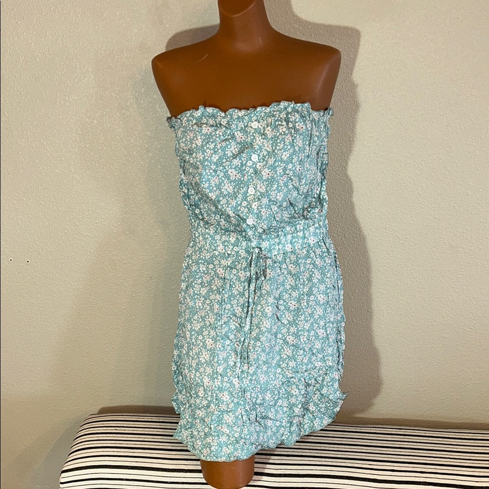 SHEIN Strapless Blue Floral Dress